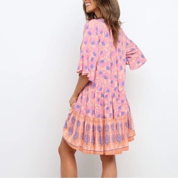 Petal & Pup Pink and Blue Floral Midi Dress - Picture 8 of 10